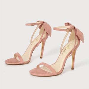 Bridgeta Dusty Rose Suede Bow Ankle Strap High Heel Sandals